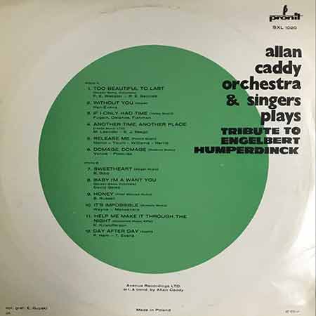 Allan Caddy Orchestra,Singers Plays, Tribute To Engelbert Humperdinck, Vinyl, LP