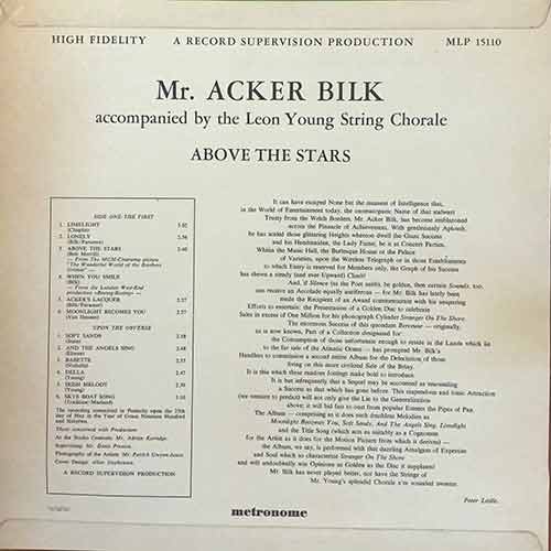 Mr. Acker Bilk Accompanied By The Leon Young String Chorale - Above The Stars Vinyl, LP, вінілові платівки купити Україна, Київ, б/в платівки, магазин вінілових платівок